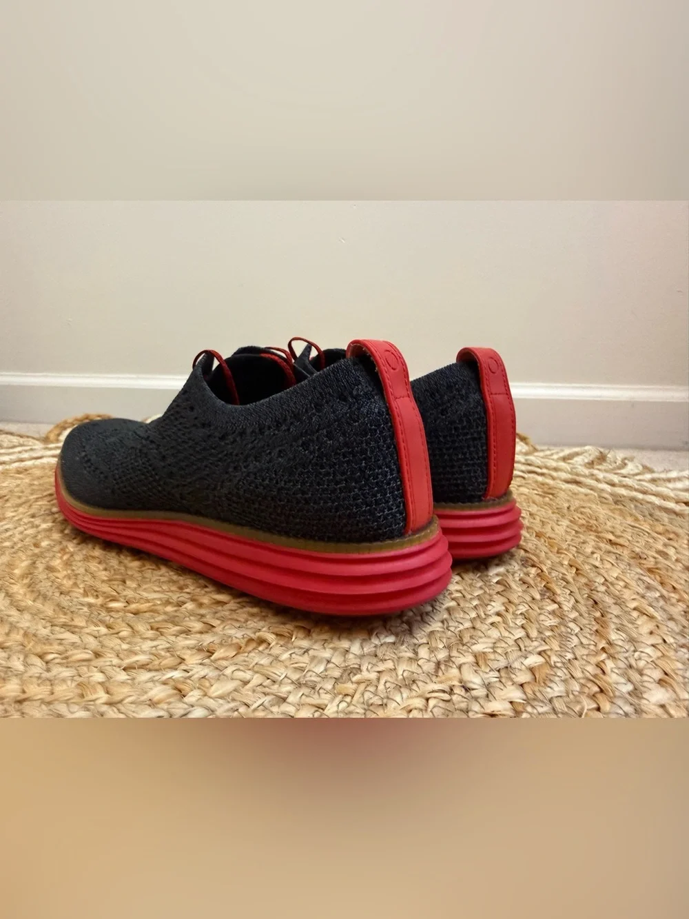 🌾 Cole Haan Black Knit‎ Original Grand Oxfords with Red Accents